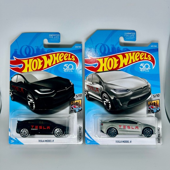 Hot Wheels Tesla Lot Of 2x - TESLA MODEL X Black & Silver 5/10 HW Metro 328/365